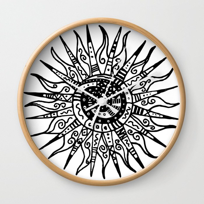 700x700 Sun Doodle Black And White Drawing Wall Clock By Lebensart Society6