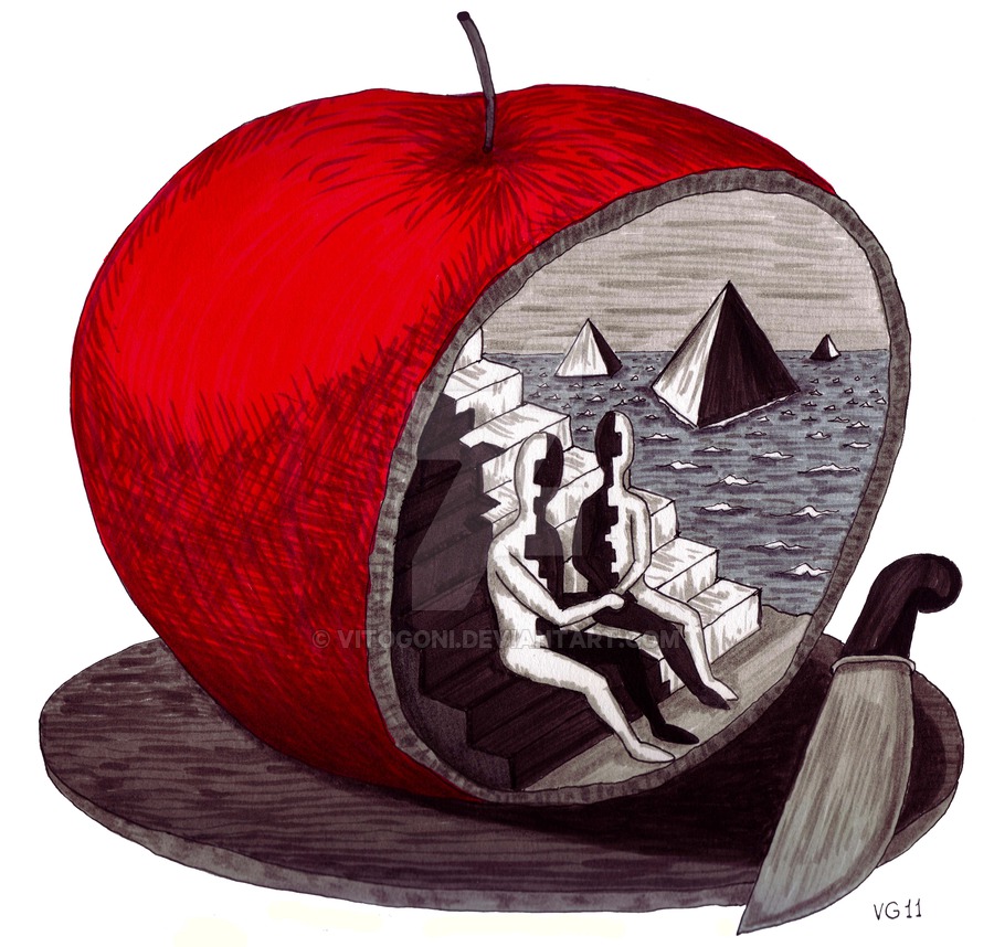 900x858 Unity Surreal Black, White And Red Ink Drawing By Vitogoni