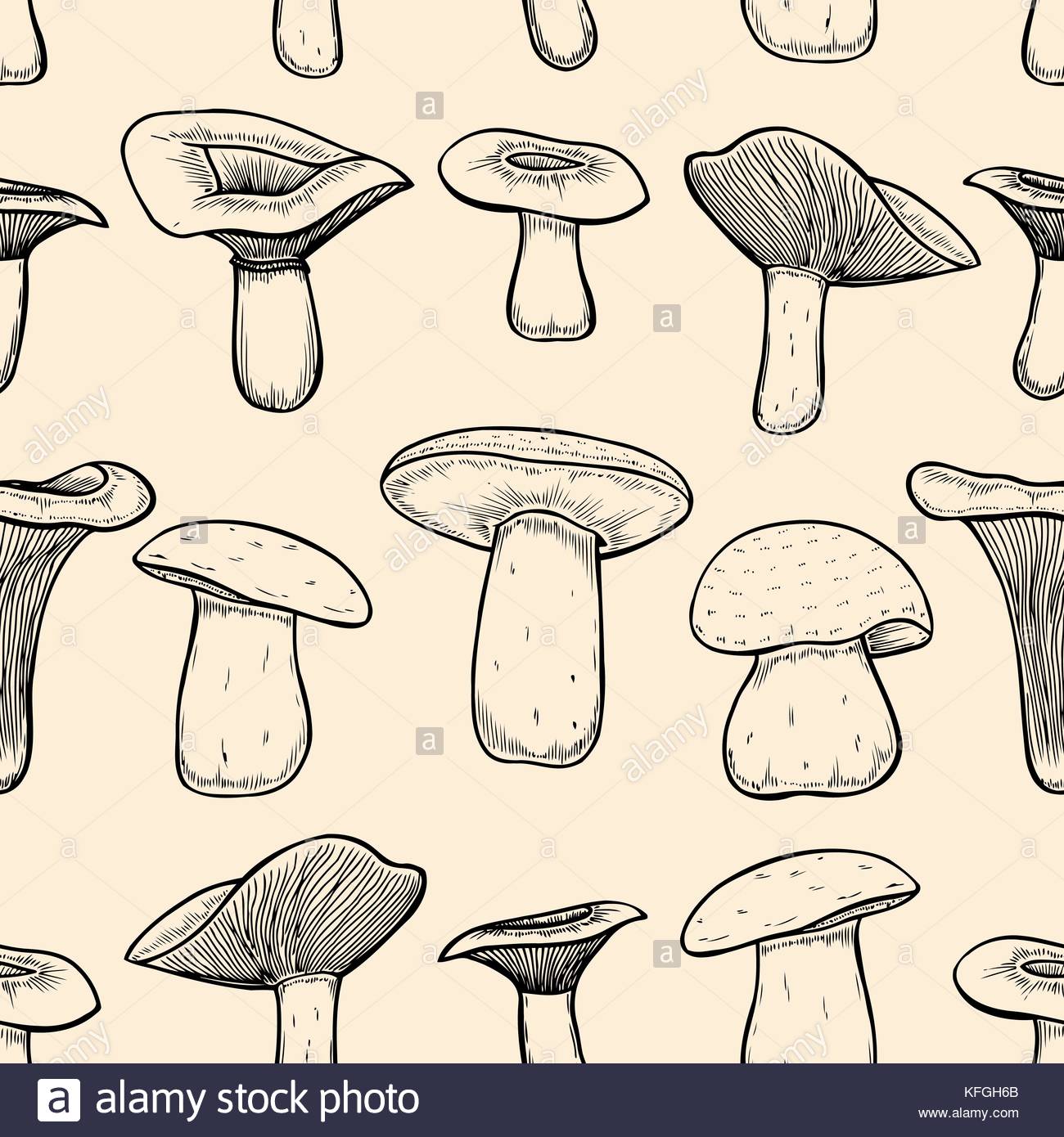 1300x1390 Seamless Pattern With Mushrooms. Hand Drawing Elements Of Nature