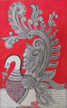 236x378 Black And White Peacock Painting