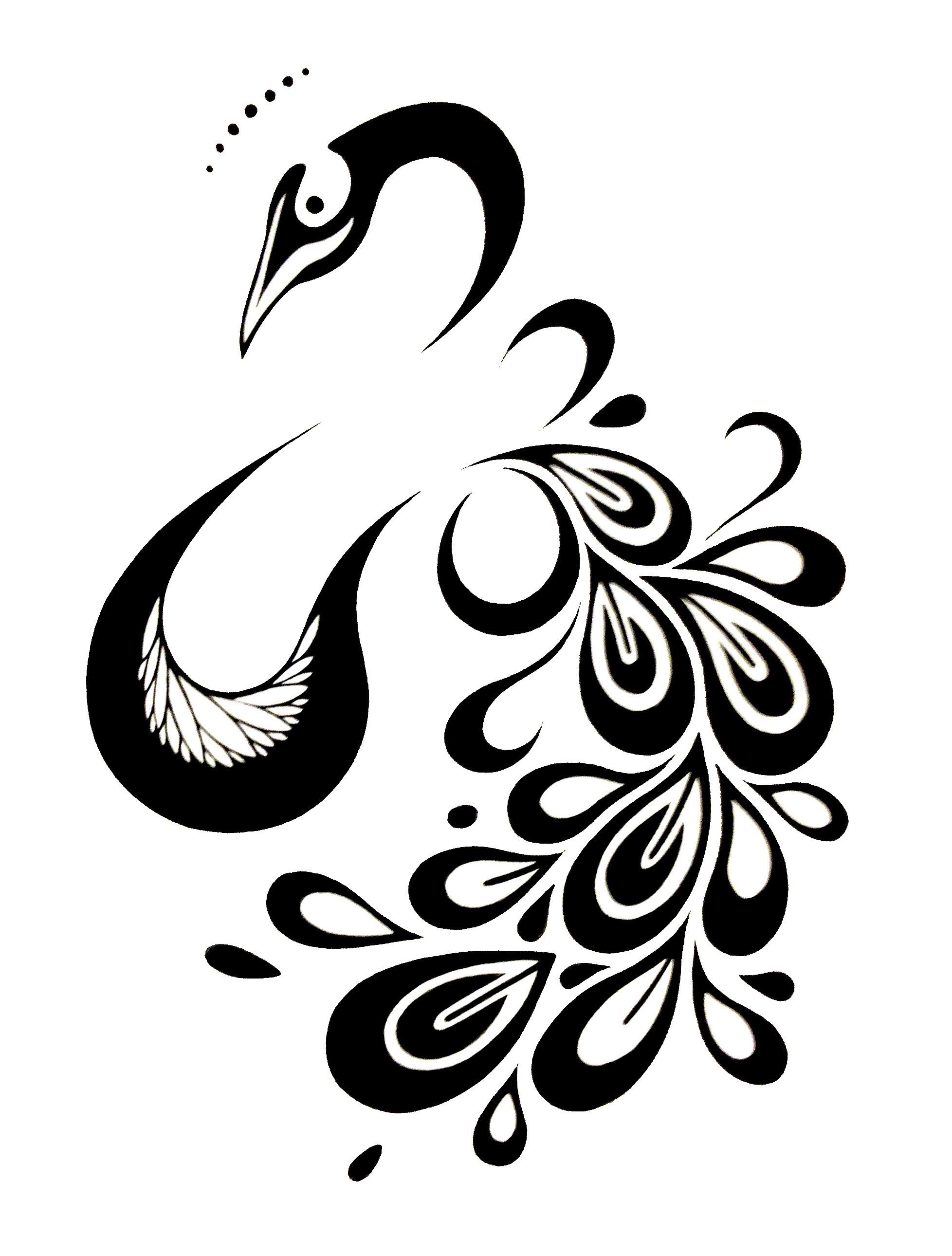 1956x2580 Black And White Peacock Drawing