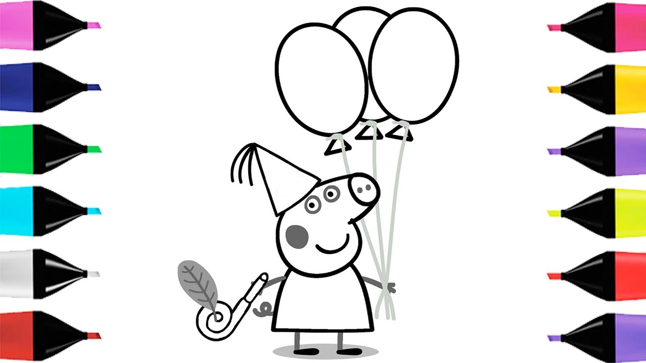 1280x720 How To Draw Peppa Pig And Balloons. Drawings And Coloring Book