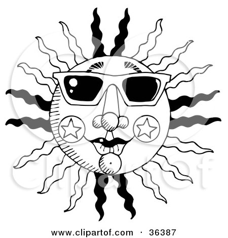 450x470 Clip Art Illustration Of A Black And White Summer Sun With Rays