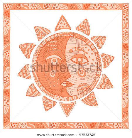 450x470 Original Drawing Of Moon And Sun On White Background. Sun Faces