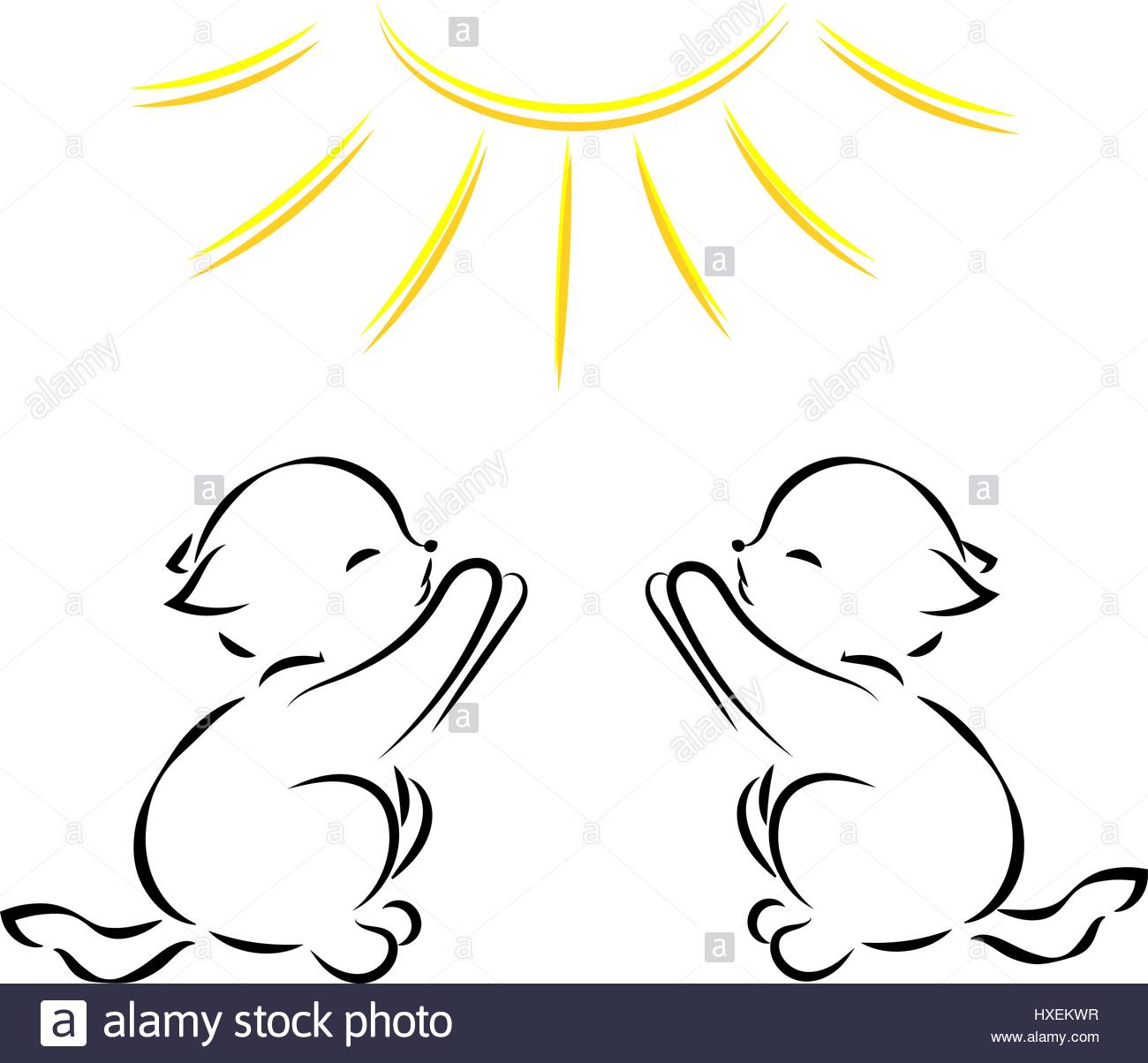 1300x1204 Vector Black Outline Drawing Of Two Kittens In The Sun On A White