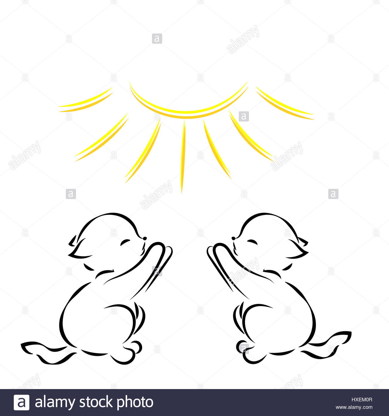 1300x1390 Black Outline Drawing Of Two Kittens In The Sun On A White