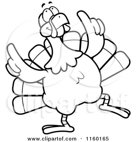 450x470 Cartoon Clipart Of A Black And White Turkey Bird Doing A Happy