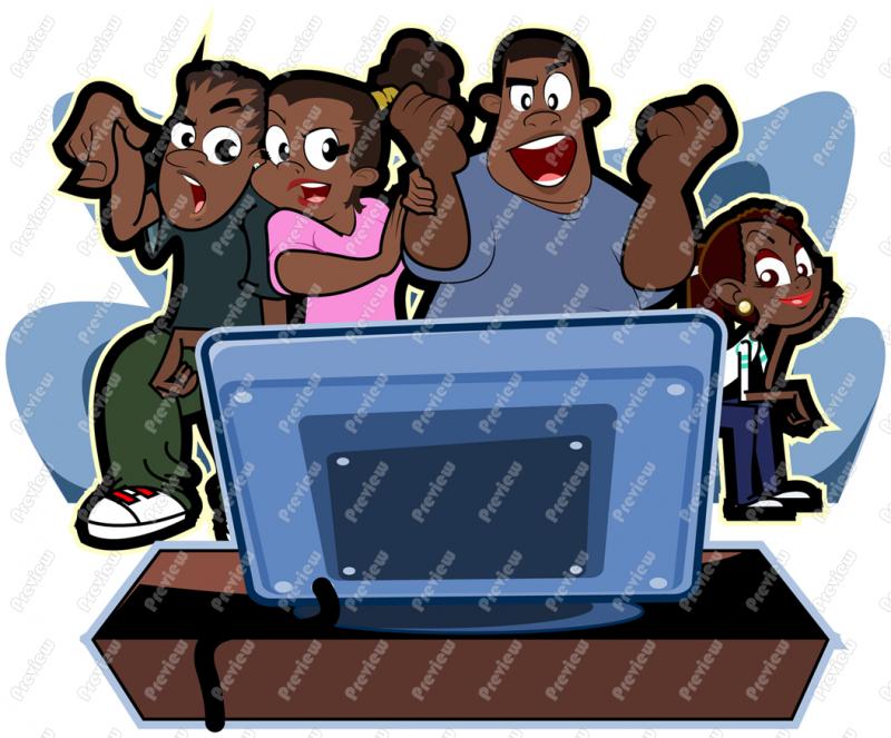 800x663 Black Family Watching Television Together Clip Art