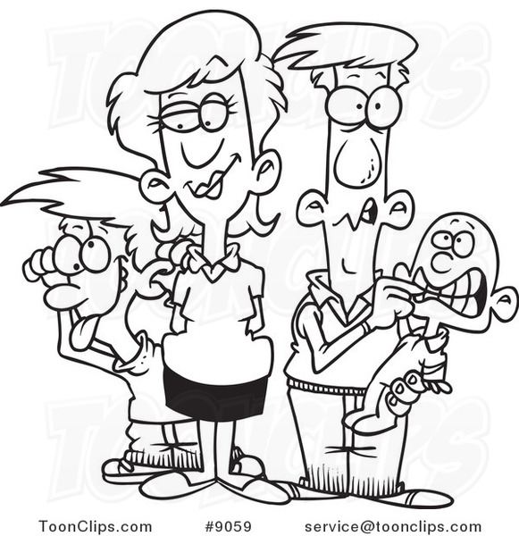 581x600 Cartoon Black And White Line Drawing Of A Silly Family