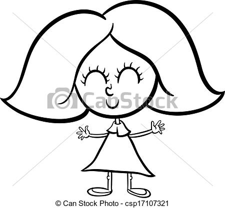 450x417 Cute Girl Cartoon Coloring Page. Black And White Cartoon