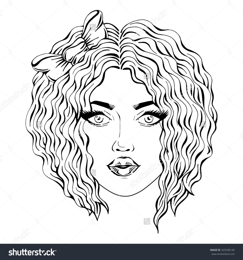 960x1024 Curly Hair Drawing Hand Drawn Girl Face With Curly Hair Black