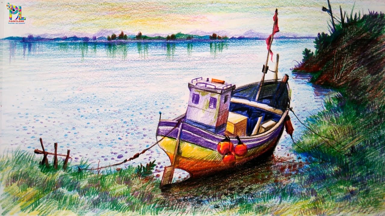 1280x720 Learn How To Draw Amp Colored A Boat In A Simple Landscape
