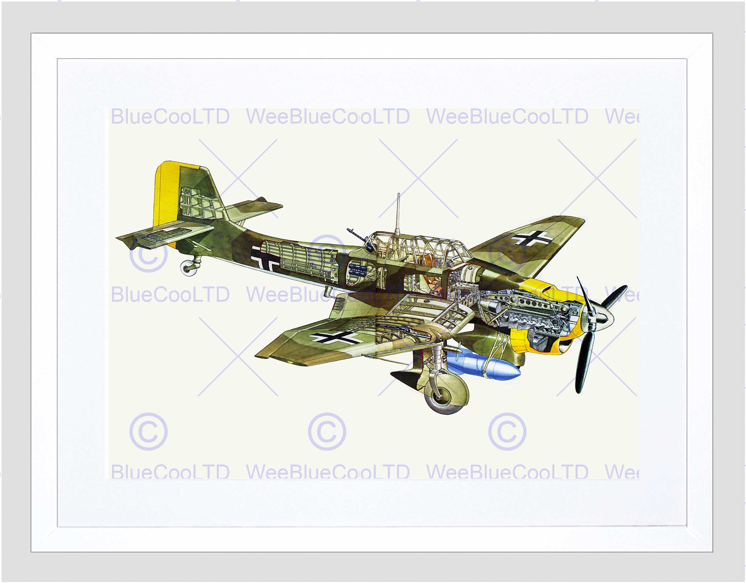 2500x1956 War Drawing Bomber Plane 1936 Stuka Germany Cutaway Framed Art