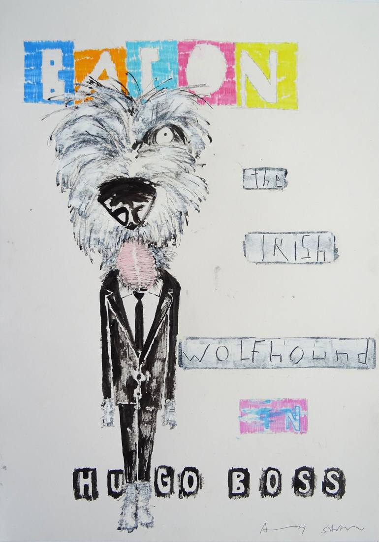 770x1100 Saatchi Art Bacon The Irish Wolfhound In Hugo Boss Drawing By
