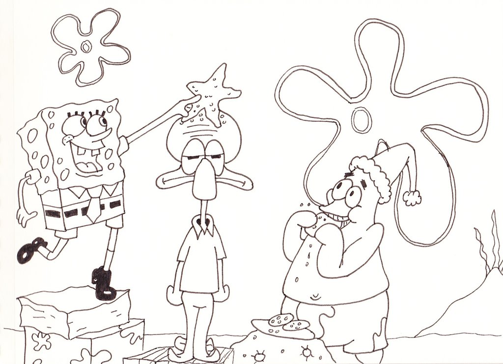1024x741 Christmas In Bikini Bottom Sketchline By Vadkraam