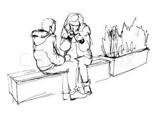 320x241 Eps 10 Vector Illustration Of Woman In Sitting On Park Bench Pose