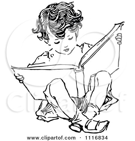 450x470 Retro Vintage Black And White Boy Reading And Sitting Posters, Art