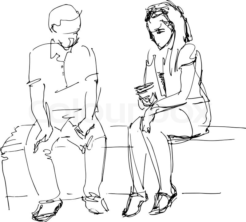 800x722 A Black And White Sketch Of Man And Woman On A Bench B Stock