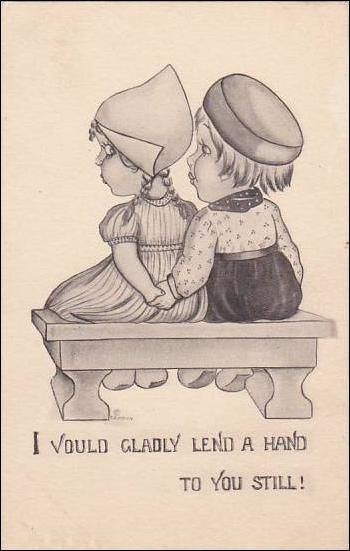 350x551 Young Dutch Boy Amp Girl Sitting On Bench Vintage 47