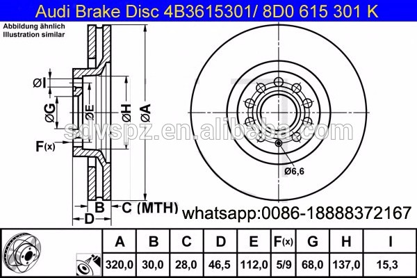 600x400 A6 A4 Allroad Front Brake Discs 320mm 8d0615301k Auto Parts