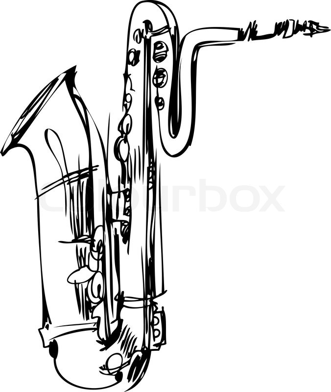 676x800 A Sketch Of A Brass Musical Instrument Saxophone Bass Stock