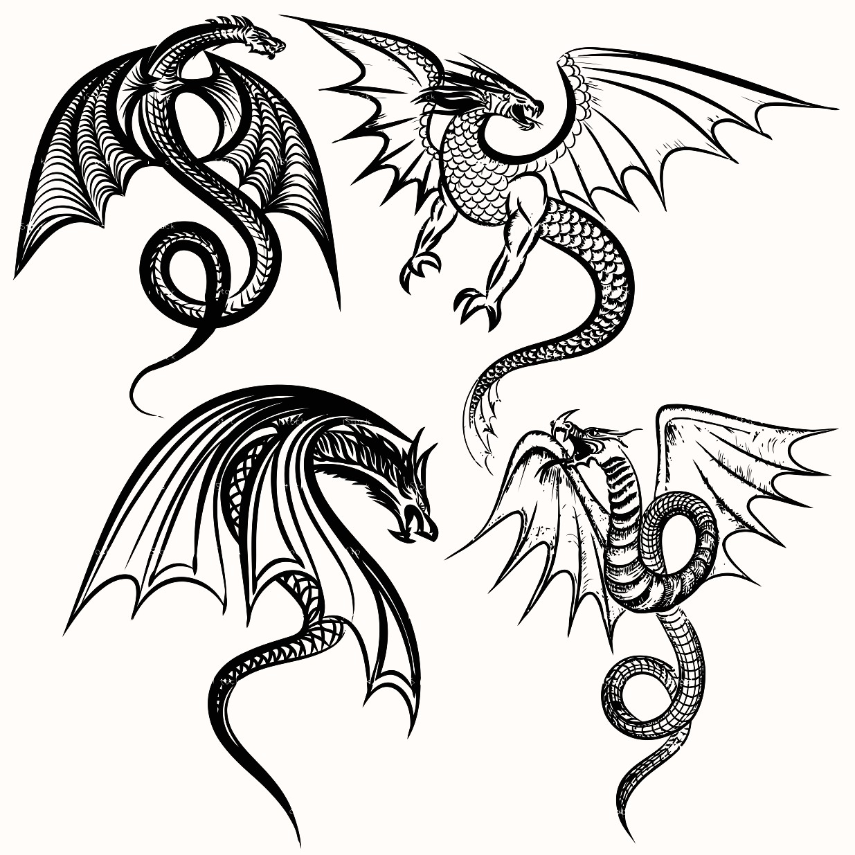 1235x1235 Collection From Hand Drawn Dragons For Design Printable Image