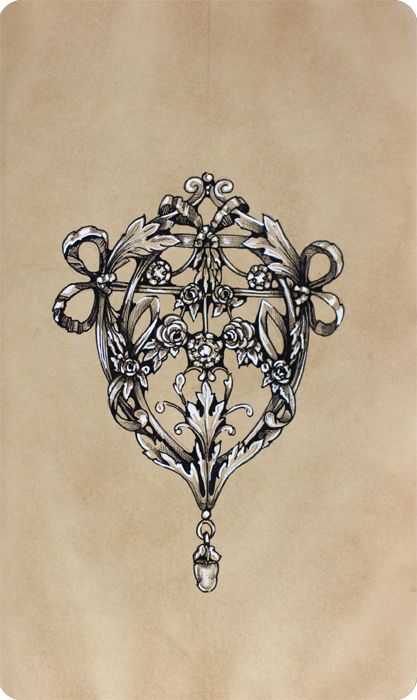 417x700 Jewelry Sketch By Elena Limkina Antique Brooch. Ink Drawing
