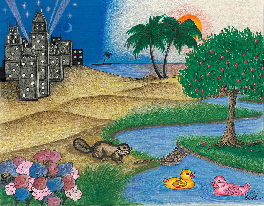 900x702 Domino City By The Brook Mixed Media By Robert Slee