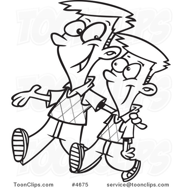 581x600 Cartoon Black And White Line Drawing Of A Big Brother Walking