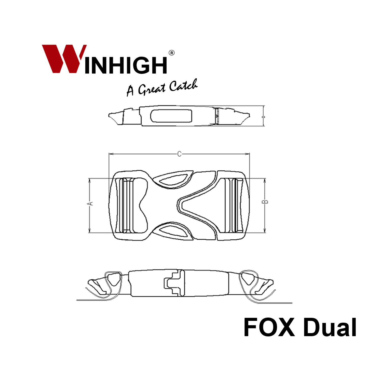1500x1500 Fox Dual Side Release Plastic Buckle (Dimensions)