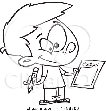 450x470 Clipart Of A Cartoon Lineart Boy Writing Up A Budget