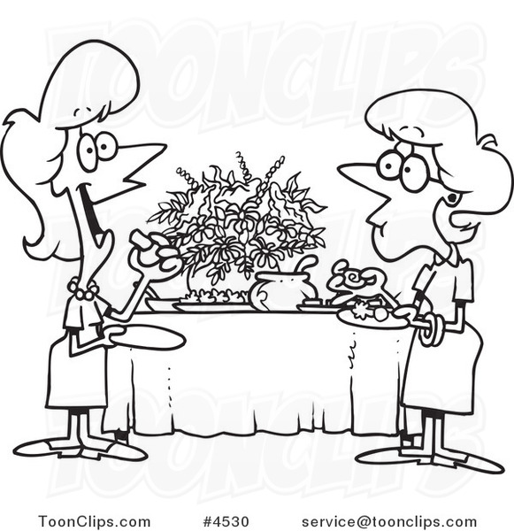 581x600 Cartoon Black And White Line Drawing Of Ladies Talking And Eating