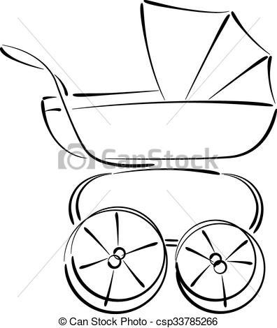 396x470 Sketched Baby Stroller Buggy Isolated On White Background . Clip
