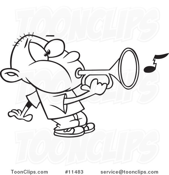 581x600 Cartoon Line Drawing Of A Boy Playing A Bugle