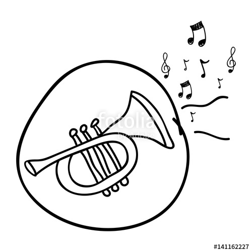 500x500 Monochrome Hand Drawing Of Trumpet In Circle And Musical Notes
