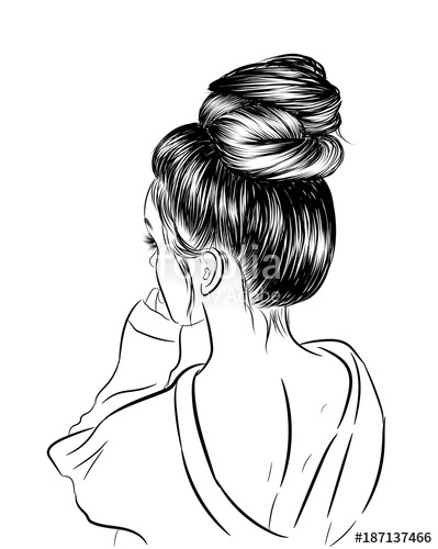 399x500 Hand Drawn Beauty Woman With Luxurious Cute Bun Hairstyle. Idea