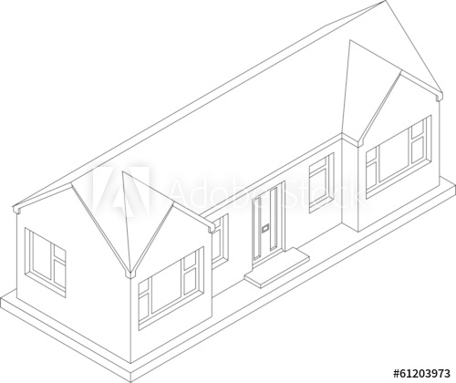 500x420 3d Isometric Line Drawing Of A Single Story House Or Bungalow