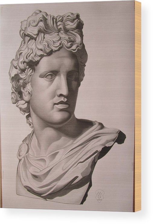 507x740 Apollo Bust Drawing Wood Print By Mariyan Grozdev