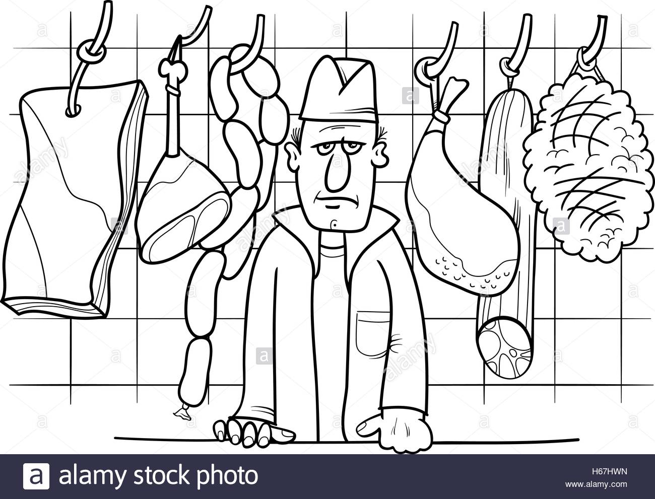 1300x991 Black And White Cartoon Illustration Of Butcher In His Shop