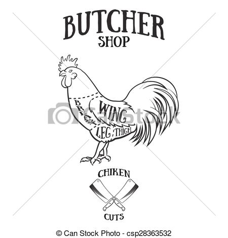 450x470 Butcher Cuts Scheme Of Chicken.hand Drawn Illustration Of Vintage