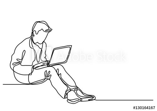 500x354 Continuous Line Drawing Of A Guy Sitting With Laptop Computer