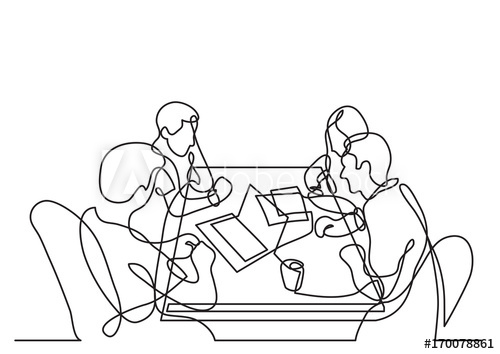 500x354 Continuous Line Drawing Of Four Team Members Working Together