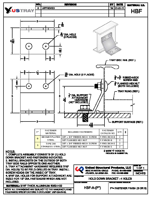 612x792 Bracket 4 Holes