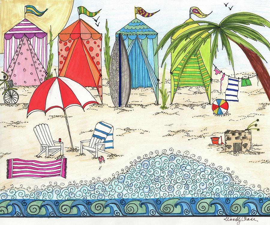 900x749 Beach Cabanas Drawing By Wendy Chase