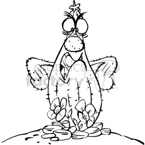 300x300 Royalty Free Cartoon Cactus Black And White 388422 Vector Clip Art