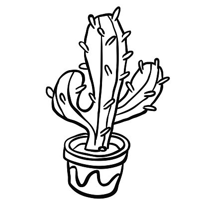 416x416 Black And White Cactus In A Pot Premium Clipart