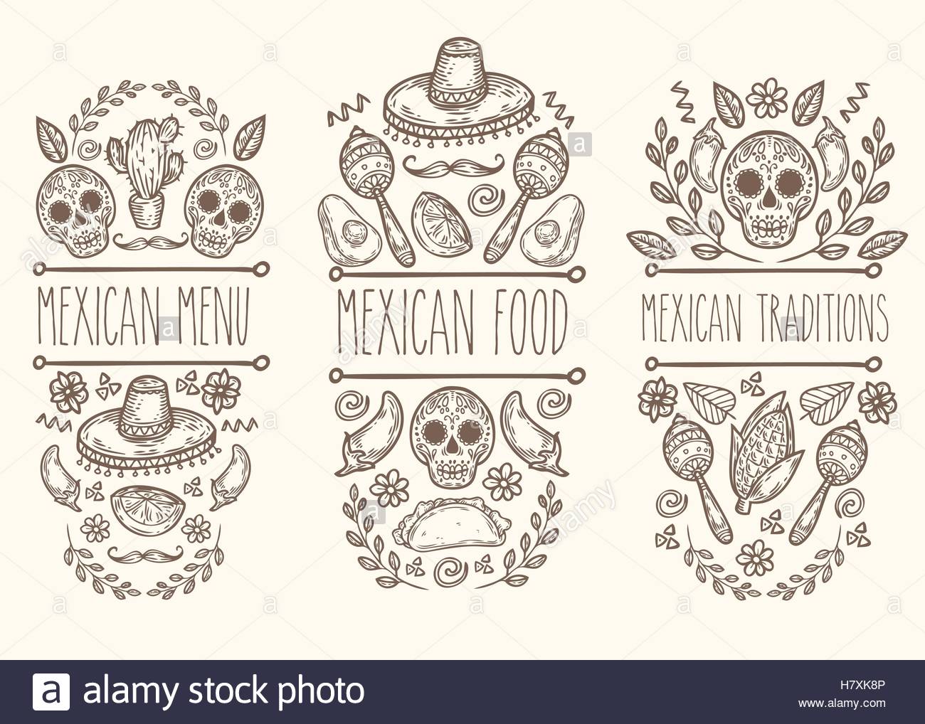 1300x1018 Mexican Sketch Doodle Collection, Vector Hand Drawn Label Elements