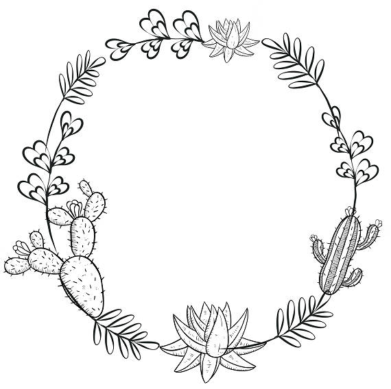 570x568 Cactus Clipart Minimalist Wreath Succulents Clipart Black Amp