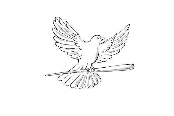 580x386 Pigeon Or Dove Flying With Cane Drawing Design Bundles