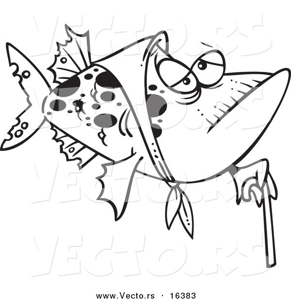600x620 Vector Of A Cartoon Granny Fish With A Cane